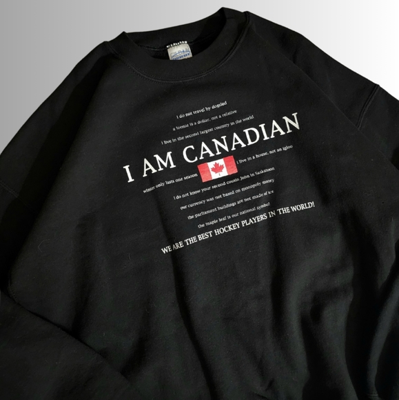 Vintage x 90s Gildan Active Wear “I AM CANADIAN” Pullover Sweatshirt - Picture 4 of 5